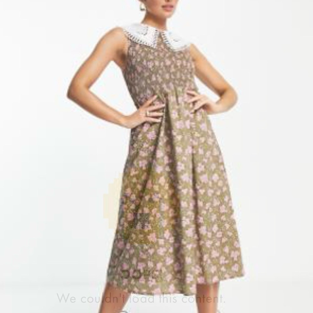 Floral Midi Dress with Lace Collar